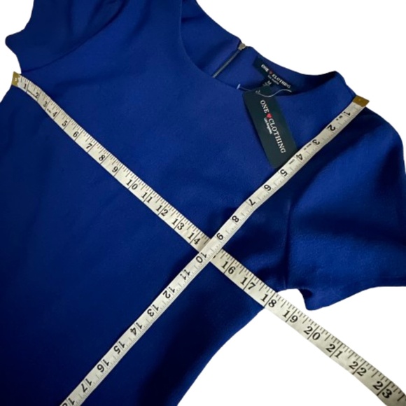 one clothing Women M Royal Blue Short Sleeve Round Neck Relaxed Tunic Mini Dress - Picture 10 of 13